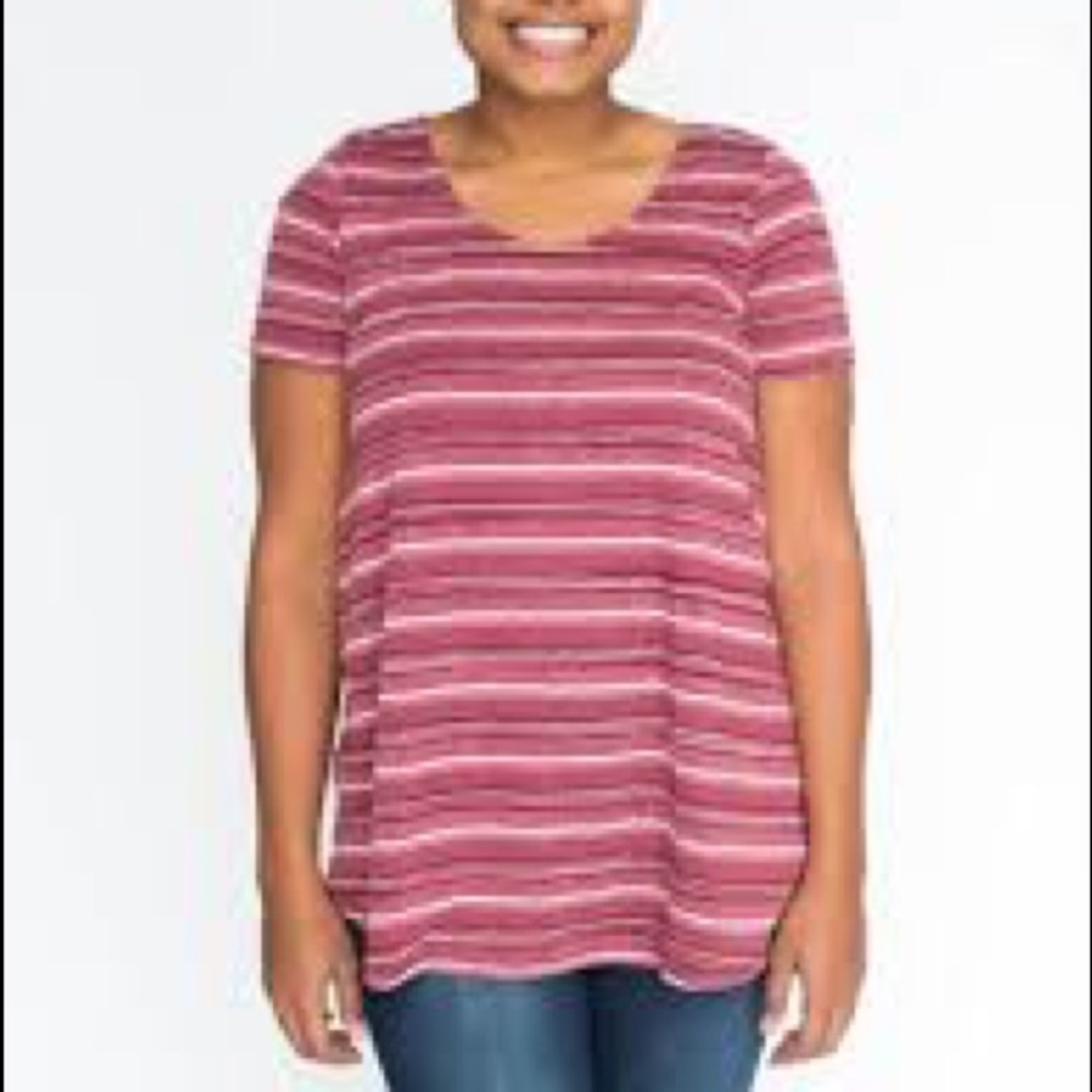 AGNES & DORA oversized SMALL Burgundy Stripe Everyday Tee NEW! Comfy!!